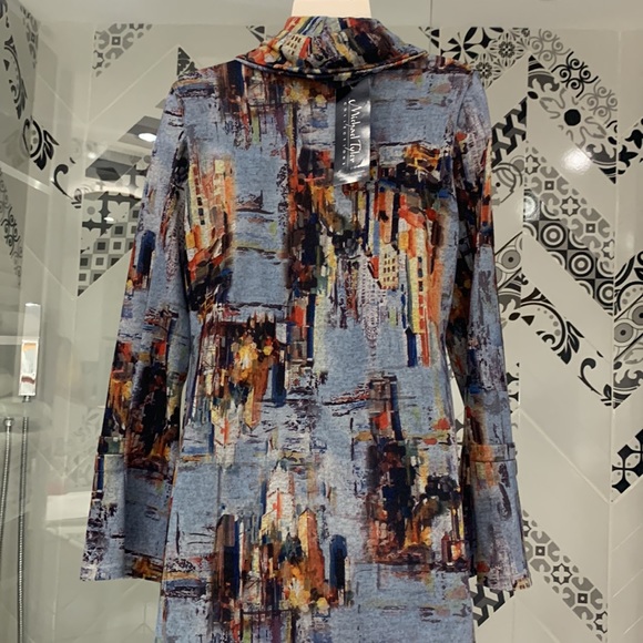 NWT🇨🇦Canadian Made🌺Michael Tylor Abstract Print Cowl Neck Tunic - Picture 12 of 15